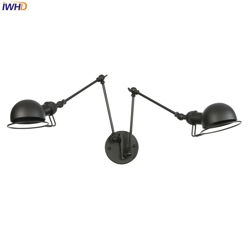 

IWHD Black Wandlamp Iron Rocker Arm Wall Light Industrial LED Wall Lamp Retro Vintage Loft Wall Sconce Applique Murale Luminaire