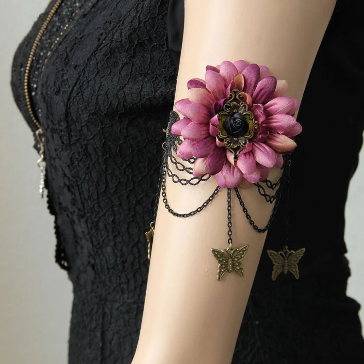 New Women Armlet Black Lace Layered Tassel Butterfly Drop Flower Rose Arm Band Armband Bracelet Dance Retro Jewelry Boho Summer