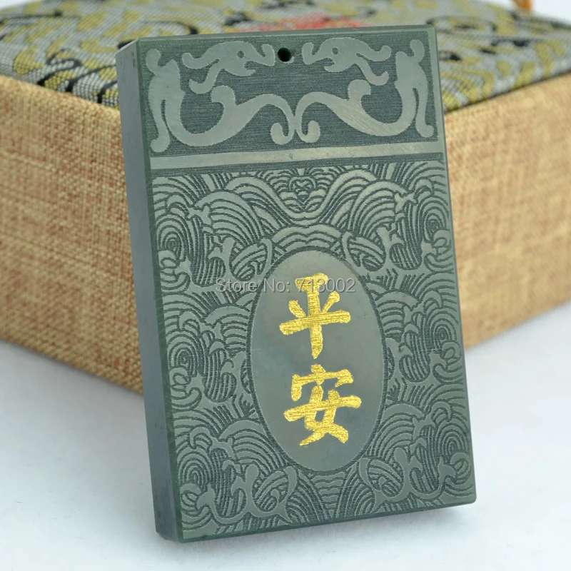 

Nature gray jade Pendant Amulet Carven Lucky Talisman Necklace Carven Dragon bless Safety