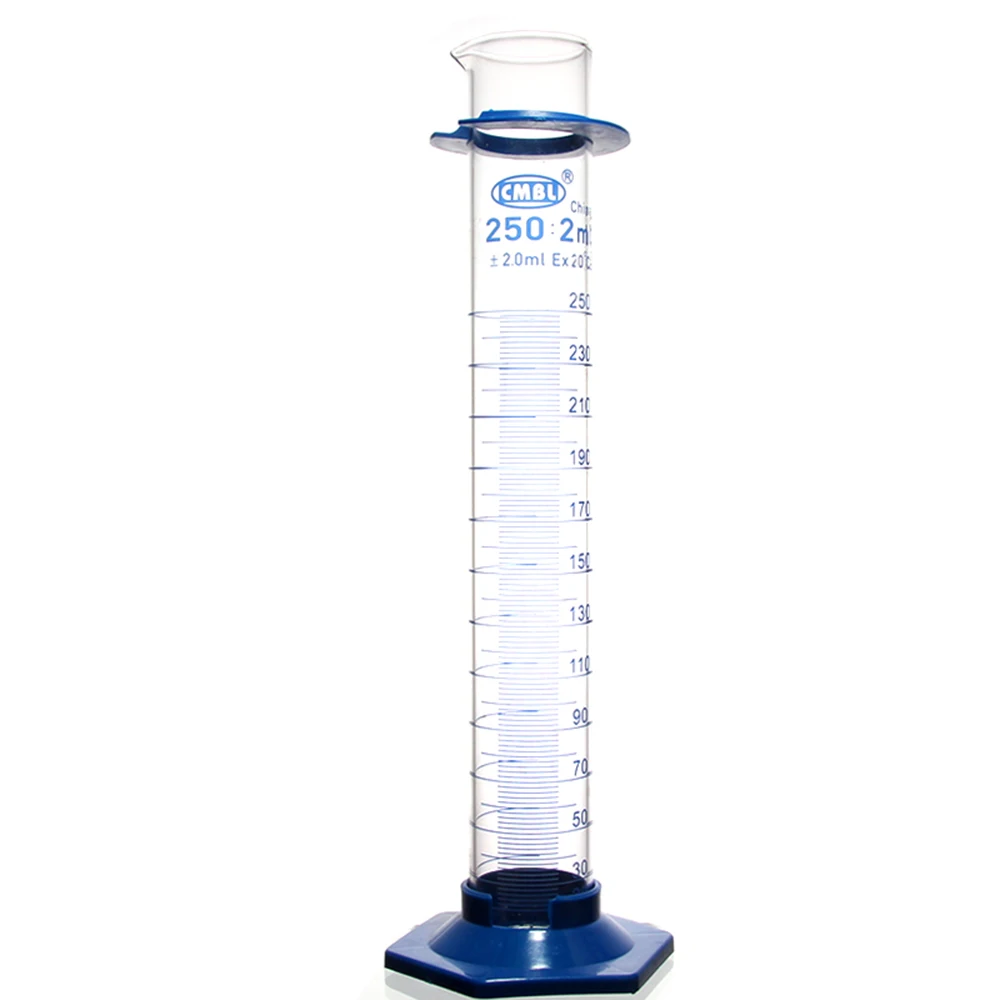 

250mL Measuring Cylinder with Spout and Graduation with Plastic Heagon Base Laboratory Chemistry Equipment