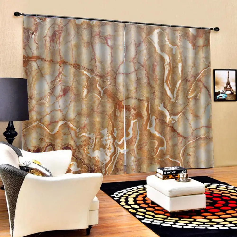 

Customized size Luxury Blackout brown marble curtains for bedroom living room Blackout curtain Drapes Cortinas