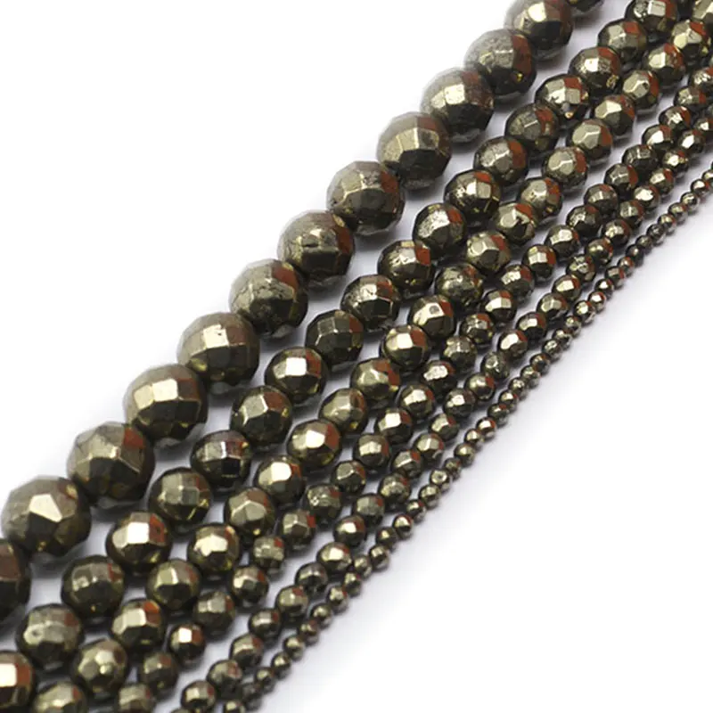 

2-14mm Natural Round Gray Pyrite Beads Faceted DIY Stone Loose Beads For Jewelry Making Beads Bracelets Necklace For Men Gift