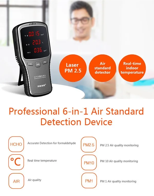 Imagem -02 - Detector de ar Hcho com Bateria de Lítio Recarregável 6-em1 Wp6910 Pm1.0 Pm2.5 Pm10 Metros