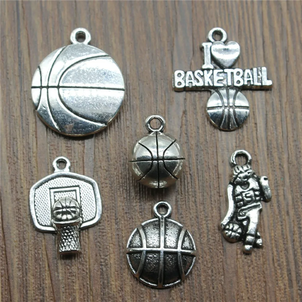 10pcs Basketball Charms Antique Silver Color Basketball Pendant Charms Basketball Charms For Jewelry Making DIY Craft