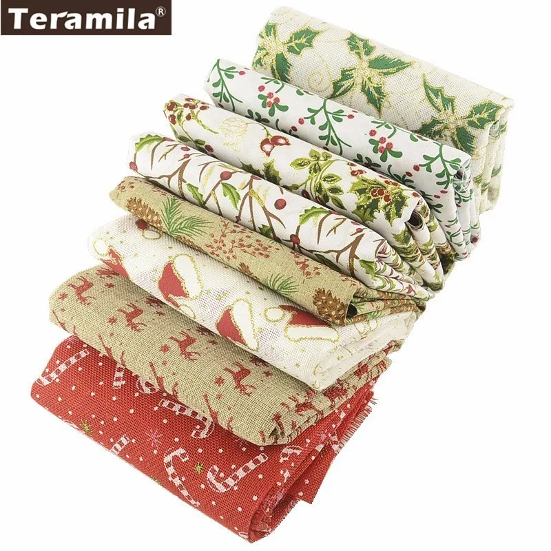 

Teramila Christmas Composite Fabric 8PCS/Lot 45cmx50cm Bundle For DIY Decoration Hat Bags Bell Doll Stocking Quilts Sewing Telas