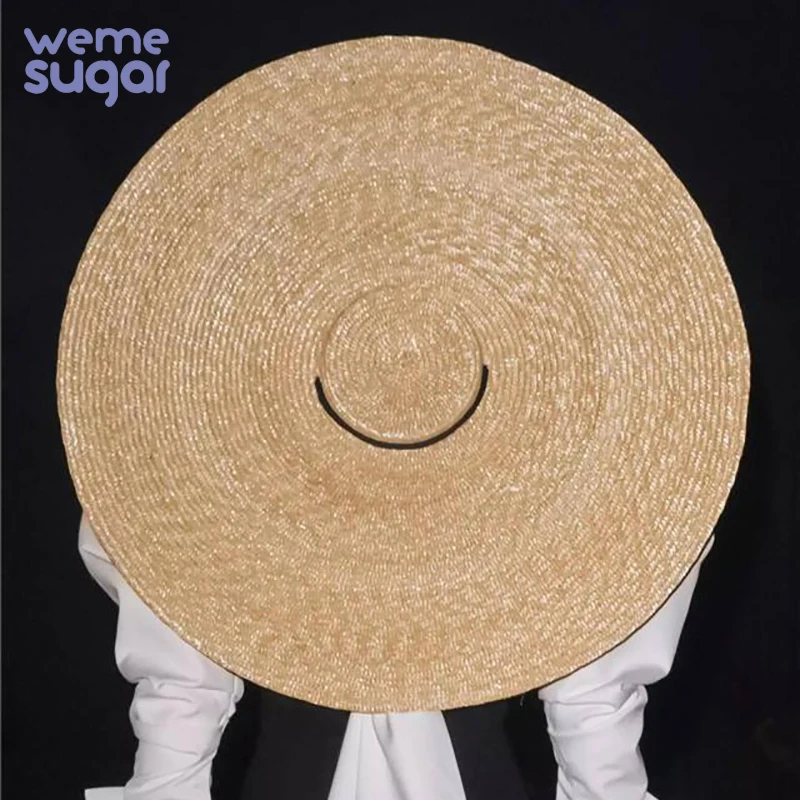 WeMe New Large Brim Wheat Straw Boater Hats For Women 12cm 15cm 18cm Brim Ribbon Bowknot Layies Beach Cap