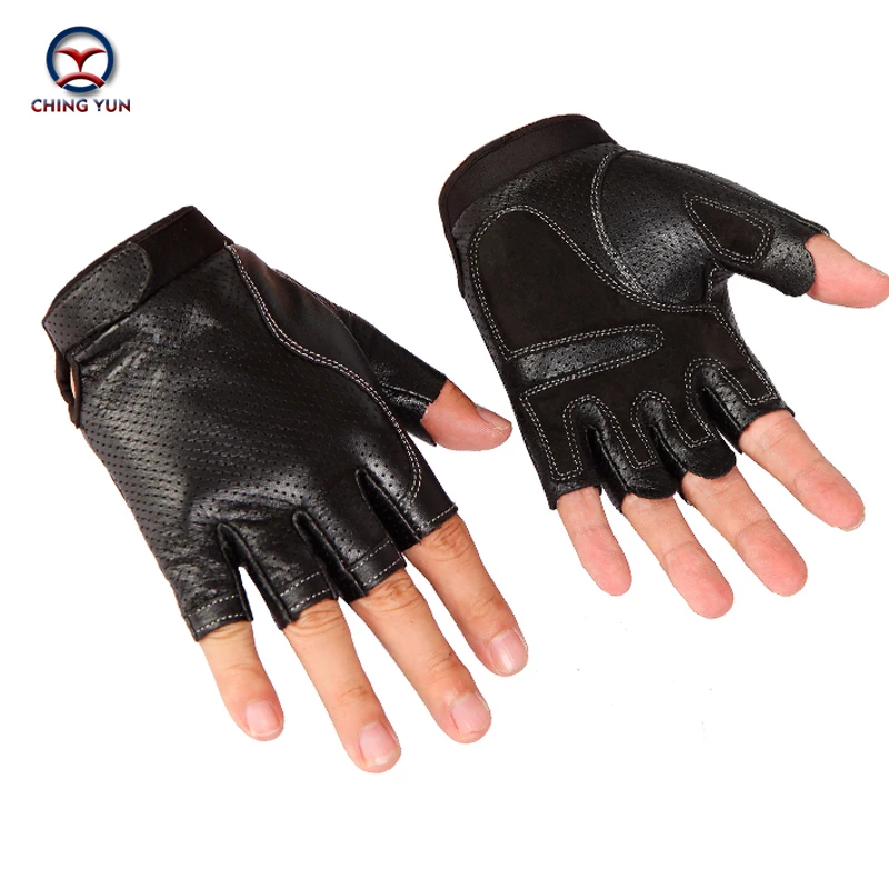 CHING YUN 2019 Man High Quality Leather Gloves Fingerless Gloves Tactical Male Semi-finger Protective Ride Non-slip Mitts 2266