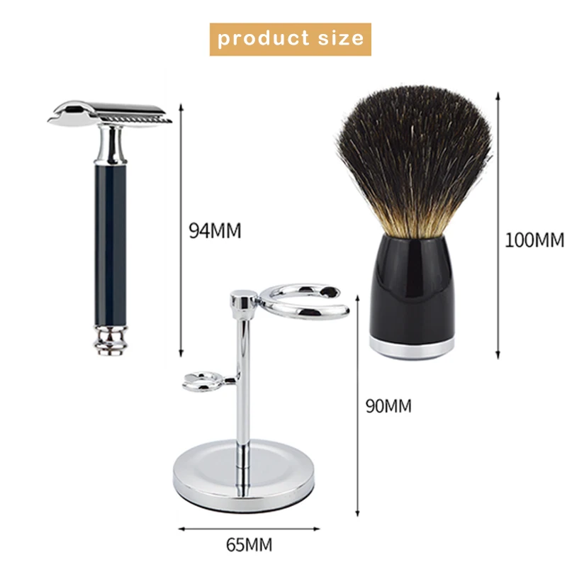 DS shaving brush set with badger hair shaving brush double edge safety shaving razor holder and shaving brush stand