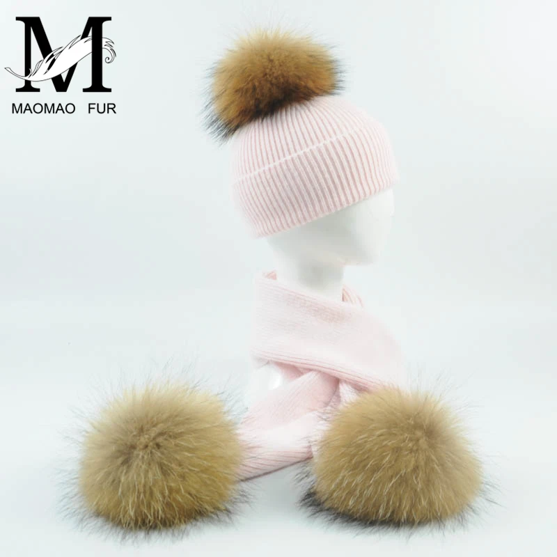 Kids Knitted Scarf and Hat Set New Fashion 2Pcs Toddler Baby Girls Boys Solid Winter Warm Fur Pom Pom Knitted Hat+Scarf Set