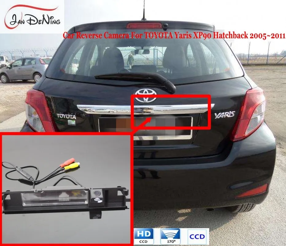 

JanDeNing HD CCD Car Rear View Parking/Backup Reverse Camera/License Plate Light OEM For Toyota Yaris XP90 Hatchback 2005-2011