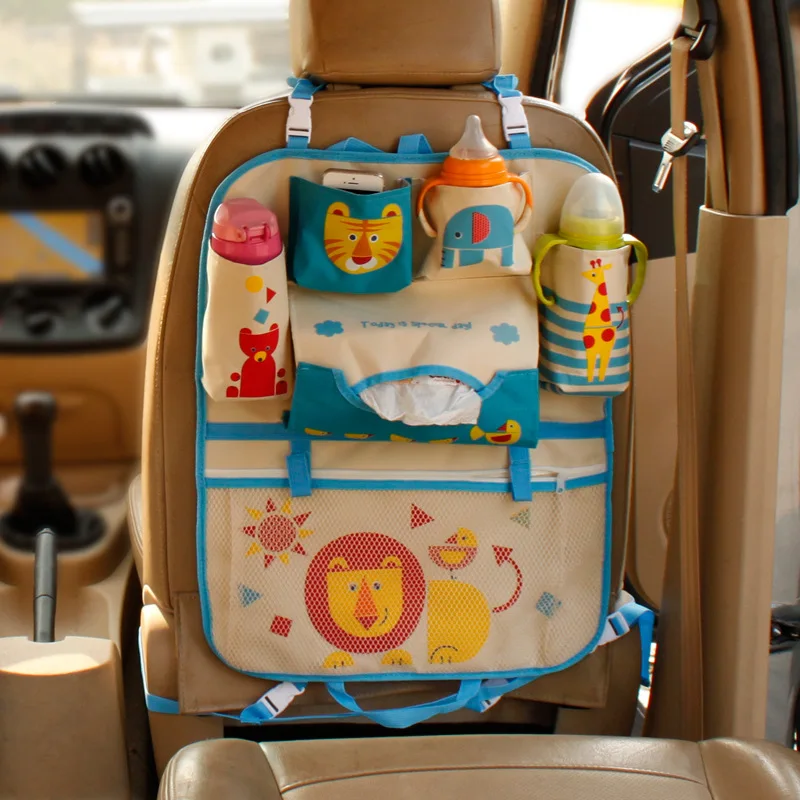 Cute Cartoon Lion Car Organizer Seat Back Storage Bag Hanging Stowing Tidying Baby Kids Travel Universal Auto Multi-pocket Bag