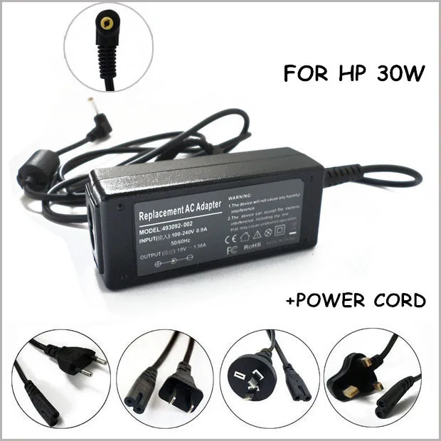 Notebook AC Adapter Charger 19V 1.58A 30W  For Laptop HP Mini 100-1125nr 110-1022nr 110-1020NR 110-1030nr