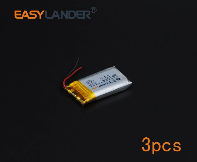 3pcs/Lot 3.7V 250mAh 451730 Polymer Li-ion Battery For mouse recorder speaker RC toys headephone Remote controller bluetooth