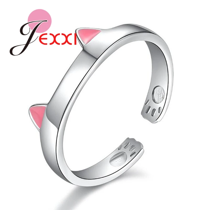 New Arrival Simple High Quality Cute Cat Ear Real 925 Sterling Silver Open Ring For Women Girl Fashion Jewelry Gift