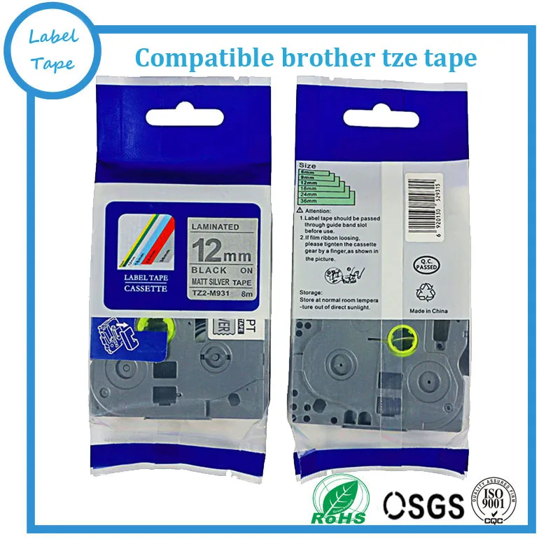 Cheap compatible TZe-m931 TZ-m931 tze m931 Black on Matte silver tz label tapes for Brother Ptouch label printer