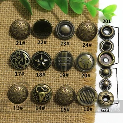 12 design 15mm vintage elegant  carved bronze color snaps metal decorative button for clothes leather craft sewing accessories