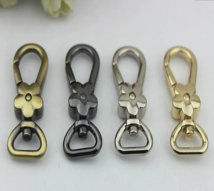 

(10 PCS/lot) high-end electroplating 4 color flower key hang bag hook diy metal bag aglet link decorative buckle accessories