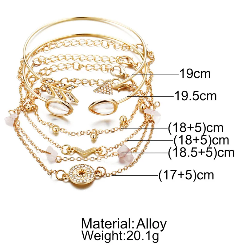 European & American Bohemian Cuff bracelets For Women Compass Arrow V Shape Charm Chains Bracelets Set 2022 Trendy Jewelry