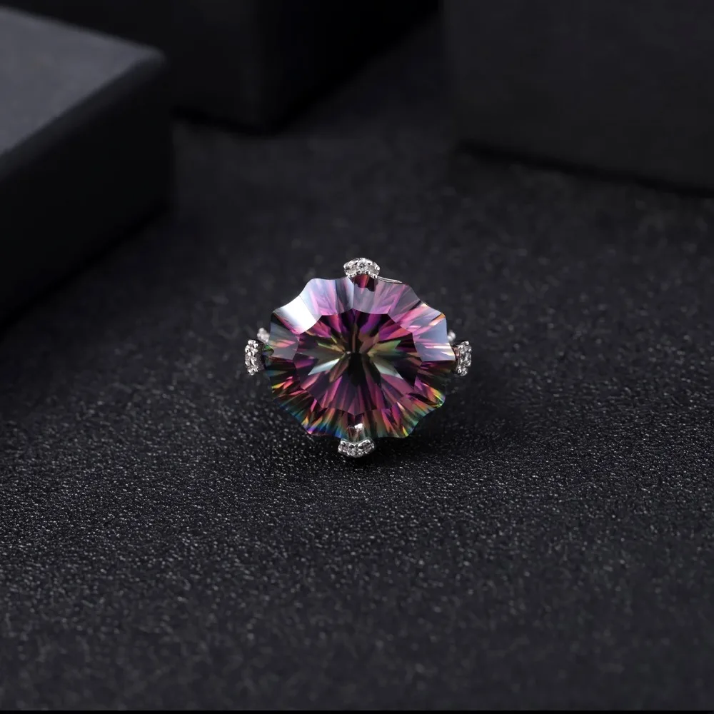 GEM'S BALLET Natural Rainbow Mystic Quartz Cocktail Ring 925 Sterling Silver Irregular Gemstone Rings Fine Jewelry for Women