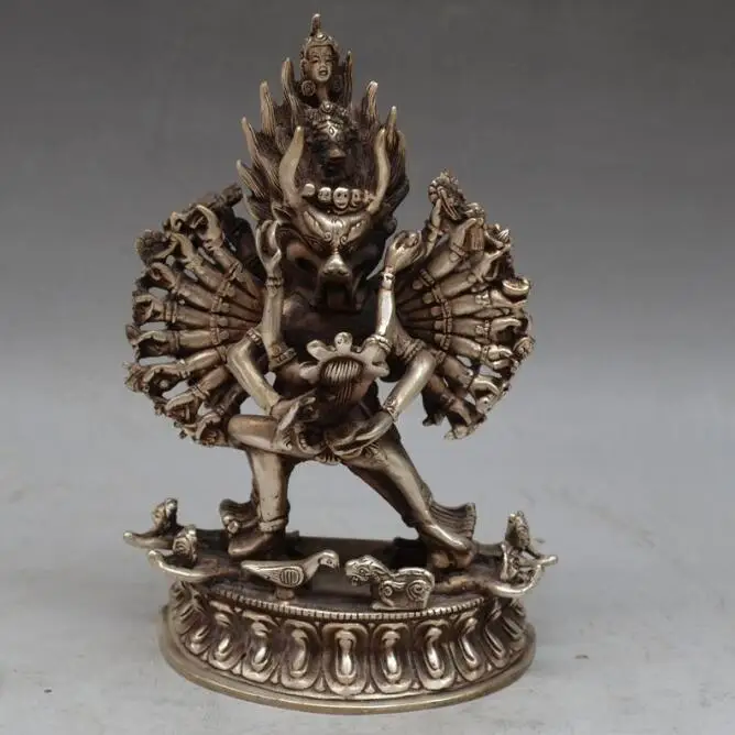 Nepal Buddha Statue Collection Copper Brass Silver-plated Niu Tau Diamond Buddha Joy Buddha