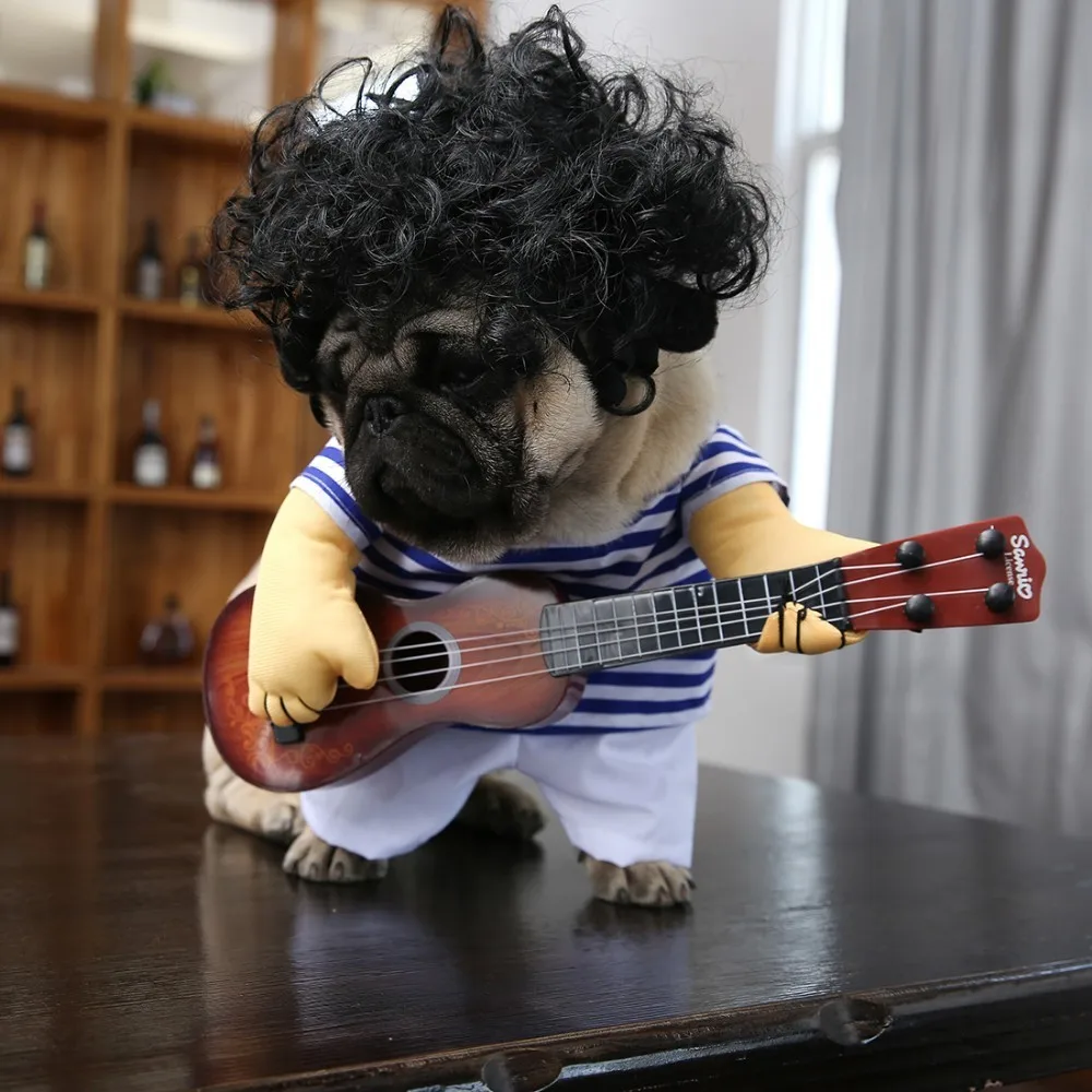 Funny Pet Guitar Player Cosplay Dog Costume Guitarist Dressing Up Party  Halloween New Year Clothes For Small  French Dog Cats 3