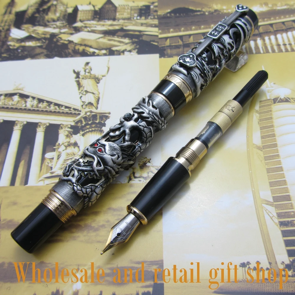 Jinhao Dragon Phoenix Lourd gris Chinois Classique Chance Clip Fontaine Stylo