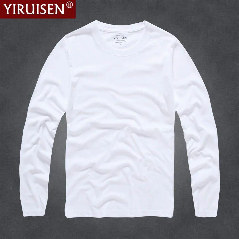 YiRuiSen Brand Mens Solid Long Sleeve T Shirt 2018 Fashion100% Cotton S-3XL O-neck Long T-shirt Men Clothing Autumn Wear Tshirt