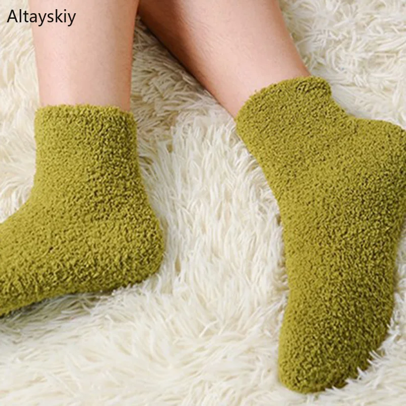 Socks Women Furry Velvet Girls Cute Womens Fluffy Winter Warm Home Indoor Floor Terry Sock Thicker Solid Female 2020 Chic Soft