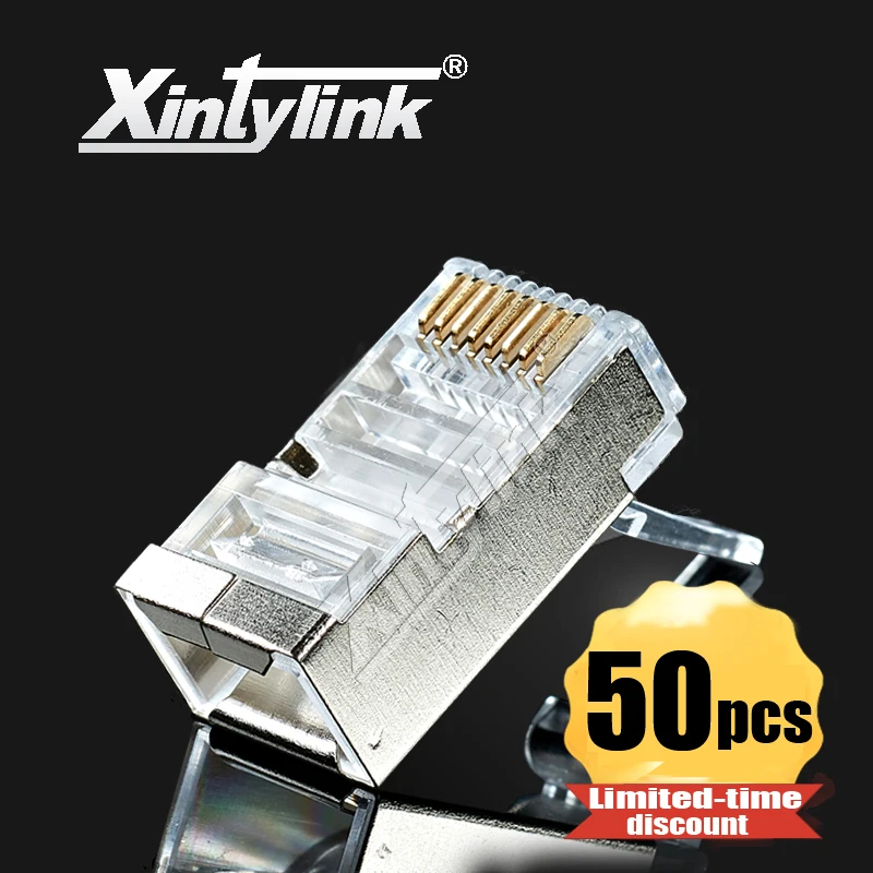 xintylink rj45 connector ethernet cable plug rj 45 rg45 cat6 conector shielded male network stp cat 6 terminals jack lan 1.2mm