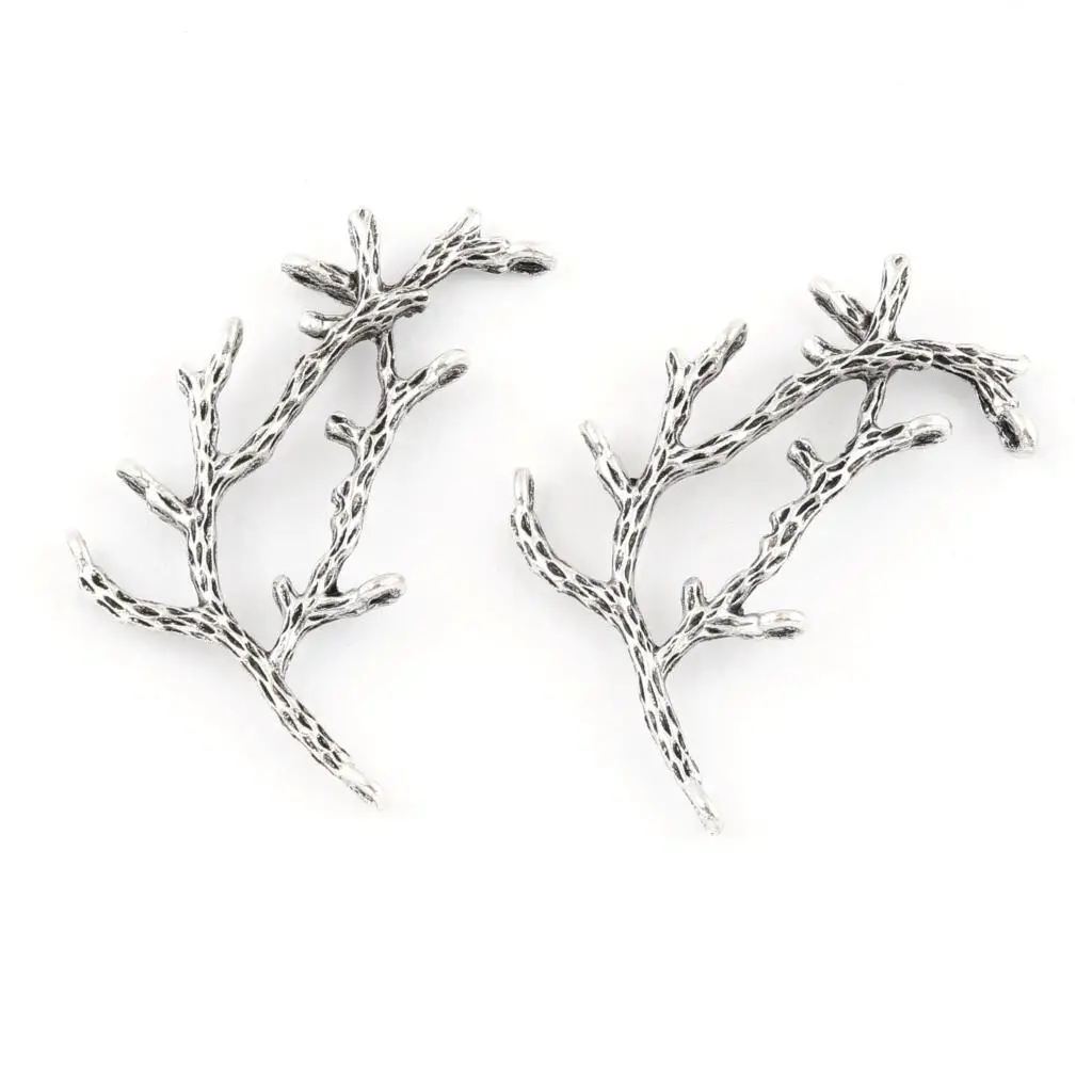 10Pcs  Silver Color Branch Leaf Shape Charms Tree Pendant Bracelets Collection Handmade Jewelry Making Accessory 24x45mm A3149