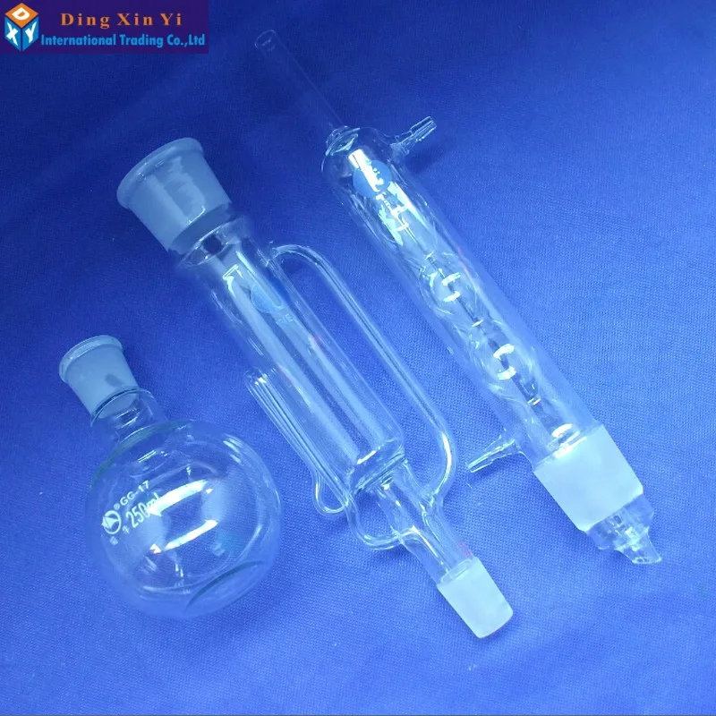 Extractor de vidrio Soxhlet de 250ml, aparato de extracción soxhlet con condensador de bulto, condensador y cuerpo extractor, cristalería de laboratorio