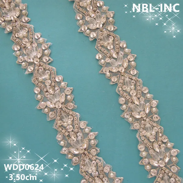 (10 YARDS) Wholesale handmade beaded sewing customized bridal rhinestone applique trim for wedding dresses belt  WDD0624