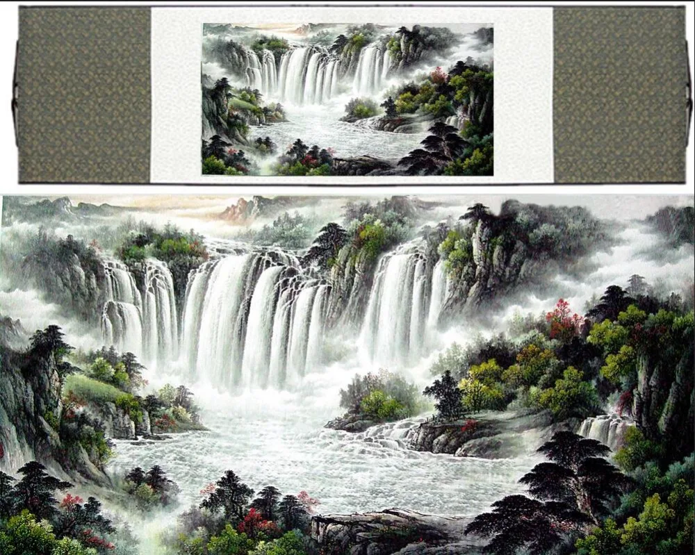 

waterfall painting landscape art painting Mountain and River art painting mountains paintingPrinted painting