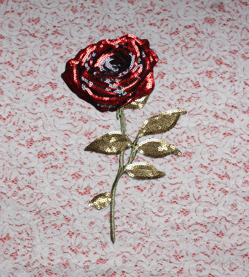 Large size red rose patch for dress T-shirt jeans hat bag DIY patches hand sew on flower patches for clothes supplier wholesale