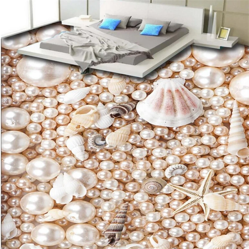 

beibehang 3D gorgeous pearl shell conch three-dimensional floor tiles custom large-scale murals pvc wear-resistant plastic film