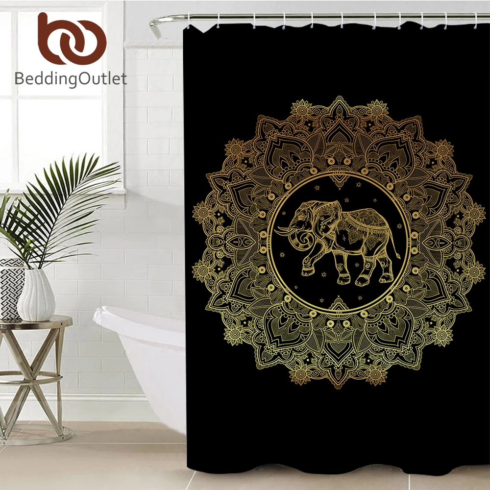 BeddingOutlet Mandala Elephant Shower Curtain Bohemian Polyester Waterproof Bath Curtain Bathroom Decoration With Hooks banheiro