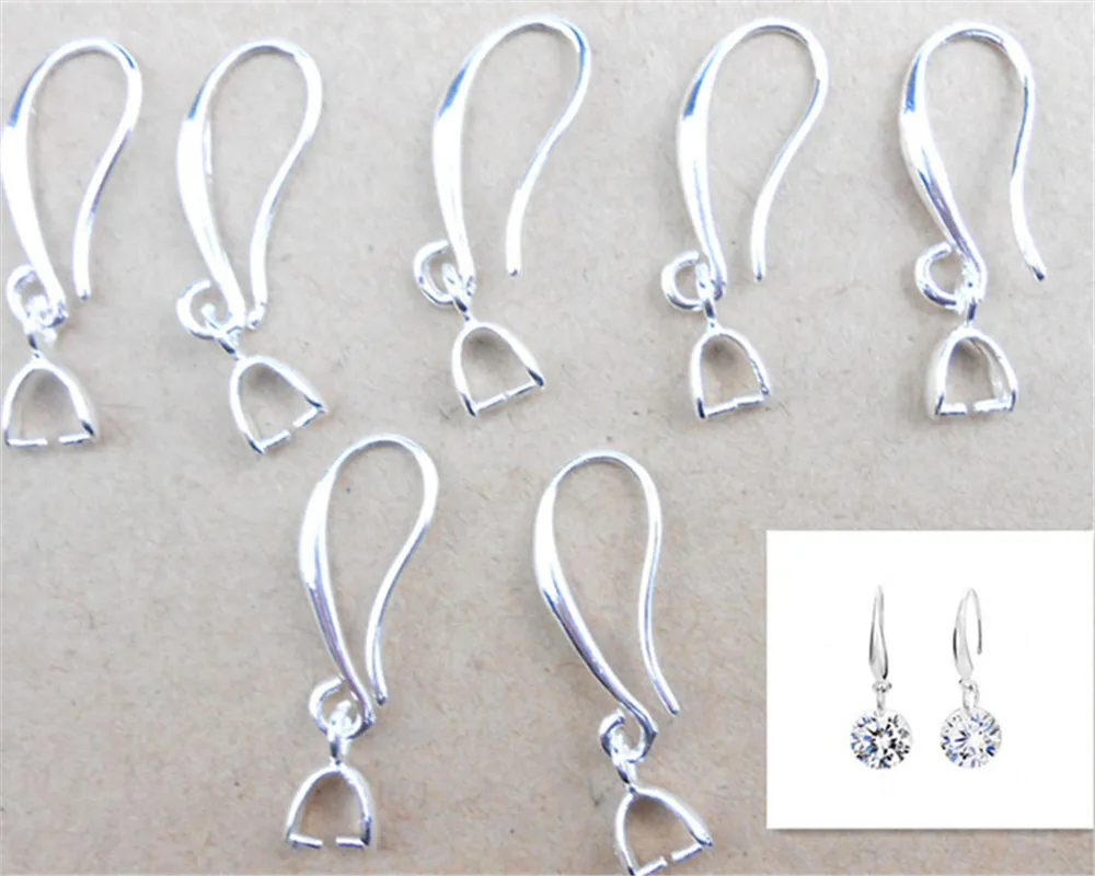 

HOT Wholesale 50X Lot Jewelry Findings 925 Sterling Silver Earring Bail Pinch Smooth Hook Ear Wires For Fine Crystal Swa