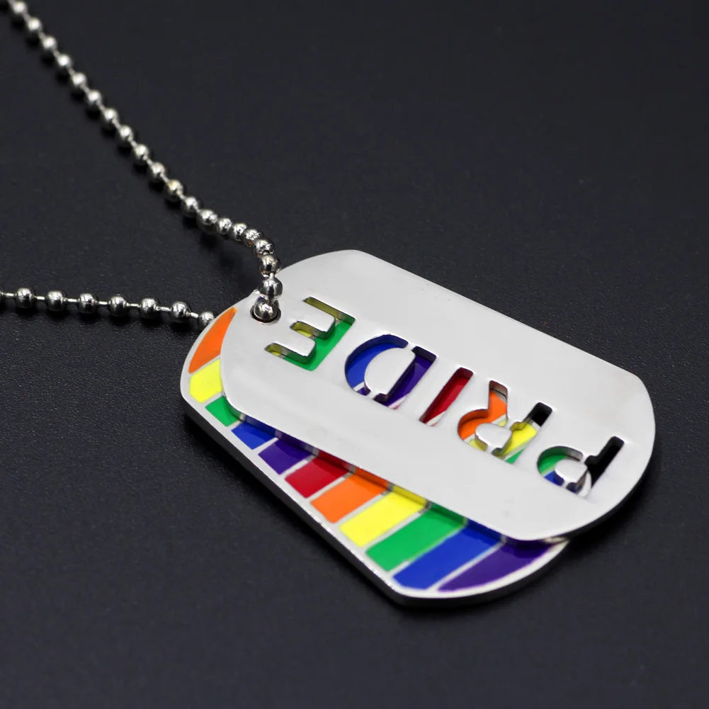 youe shone Stainless Steel 2pc Pride Rainbow Dog Tag LGBT Jewelry Gay and Lesbian Pride Necklace