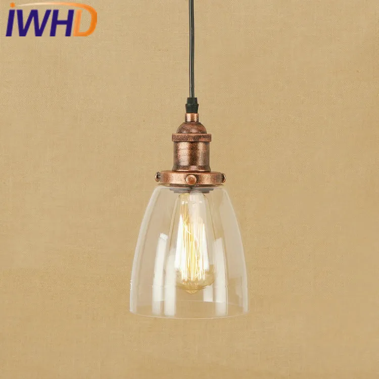 

IWHD Glass Pendant Lights Loft Industrial Vintage Hanging Lamp Bedroom Iron Retro Light Home Lighting Fixtures Iluminacion