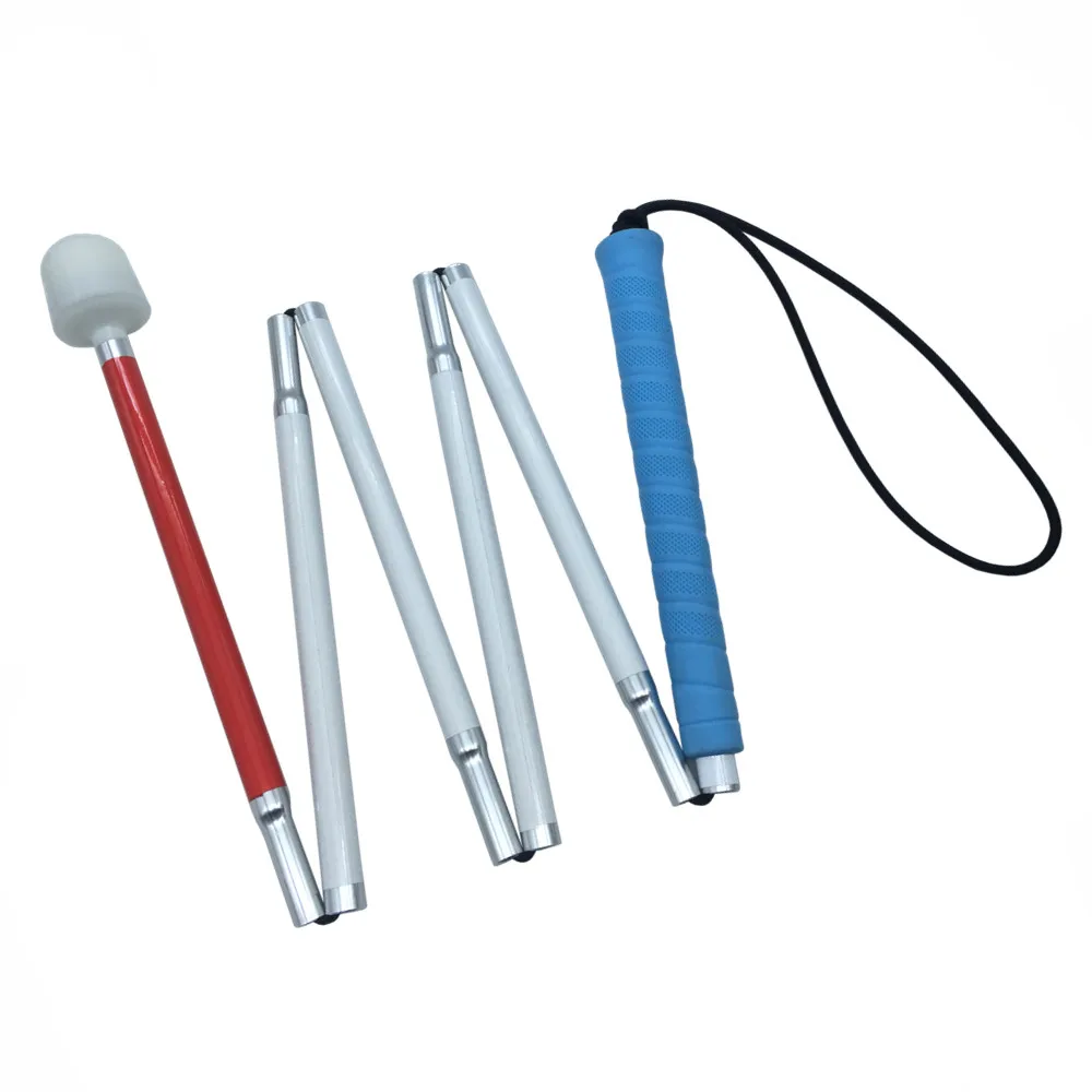 

Blue Handle, 6 sections White Cane, 125cm-155cm, Aluminum mobility folding Cane for the blind