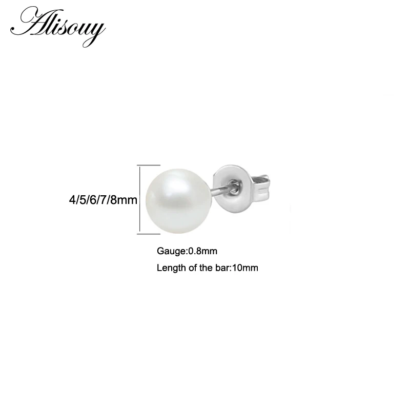 Alisouy 2PcสแตนเลสSimulaterdเงินไข่มุกEar Studต่างหูแฟชั่นเครื่องประดับสำหรับผู้หญิงต่างหูเครื่องประดับเจาะ