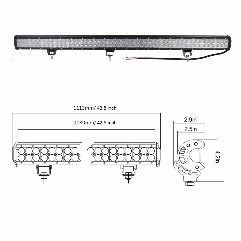 288w dual rows led light bar 44'inch COMBO Beam high power led driving lights ip67 car led light bar with Wiring FREE SHIPPING