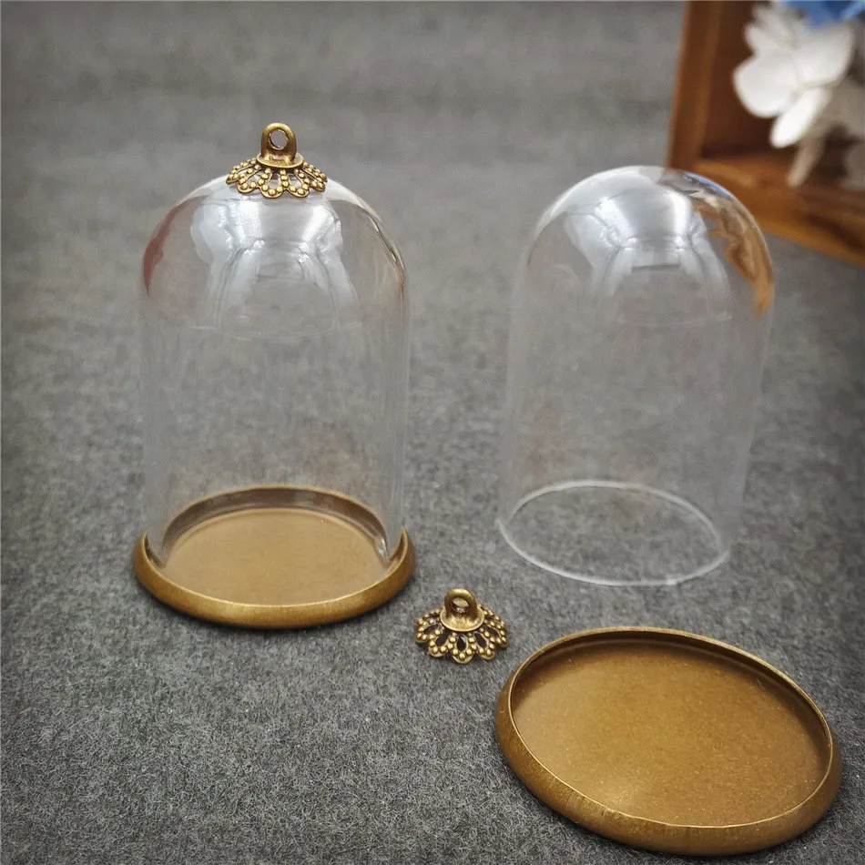 4pcs 38*25mm glass globe antique bronze base 8mm beads cap set glass bottle vial pendant necklace pendant jewelry finding