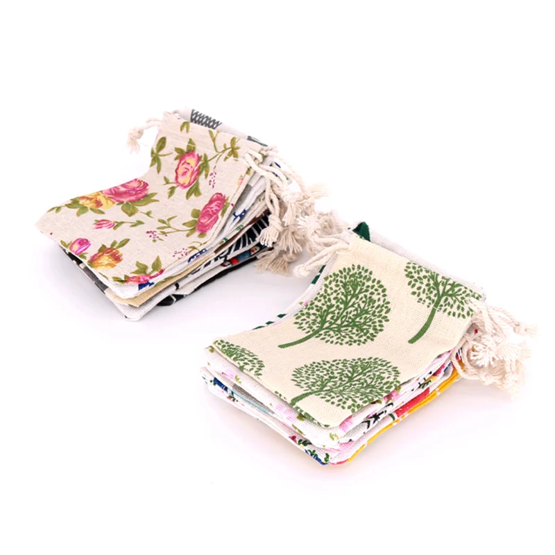 5pcs/lot Linen Cotton Bags 8x10 9x12cm Small Party Favor Charms Nuts Jewelry Packaging Bags Muslin Drawstring Gift Bag Pouches