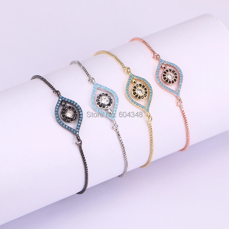 

10PCS ZYZ176-1808 Fashion Eye Charm Zirconia Bracelet For Women Men Micro Pave CZ Stones Turkish Eye Connector Bracelet Jewelry