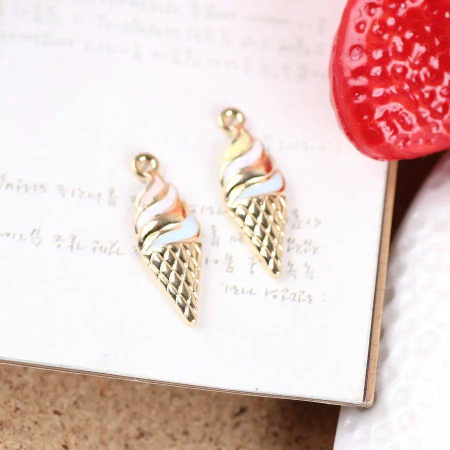 50pcs 8*24MM Oil Drop Metal Alloy Ice Cream DIY Jewelry Bracelet Charms Necklace Bracelet Earring Enamel Pendants