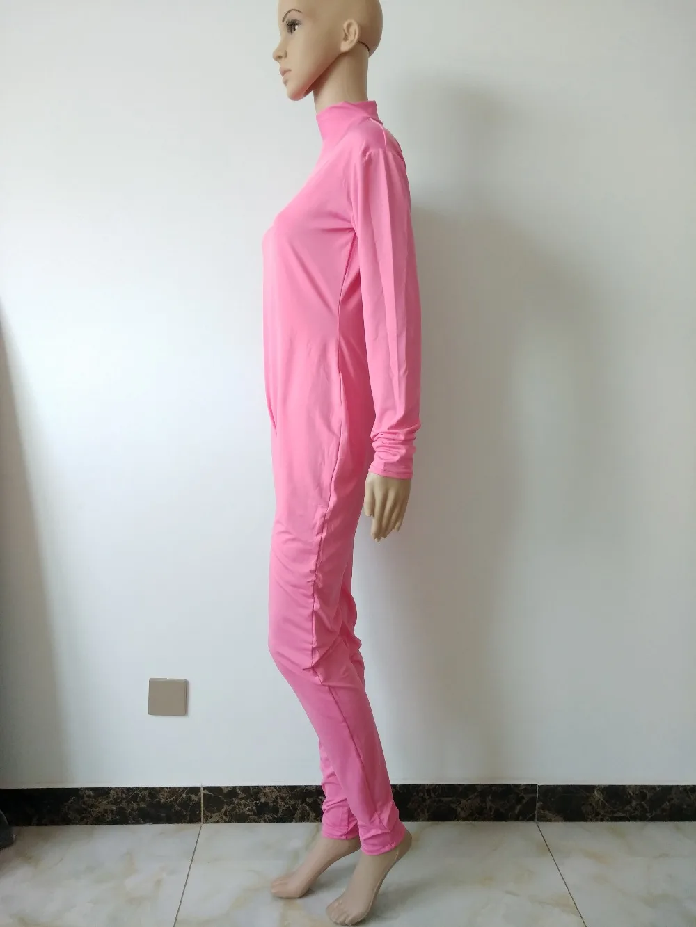 pink Zentai Suit Dance Unitard Spandex full Bodysuits Catsuit Wear Skin without hood hands foot