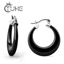 Elegant New Fashion Jewelry casual Elegant Round Stud Earrings Stainless Steel Black White Ceramic Earrings for Women Wholesale