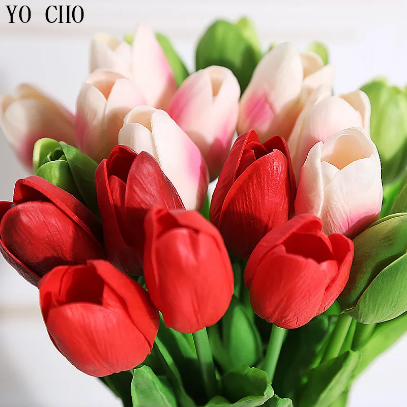 

YO CHO 31pcs/lot PU Real Touch Tulips Home Decor Mothers Day Gift Wedding Dresses Party Decoration Flower Artificial Flowers
