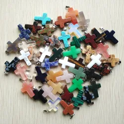 Fashion good quality natural stone mixed color assort cross pendants Charms fit Necklaces jewelry making Wholesale 50pcs/lot